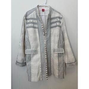 Vintage Sandy Starkman White Silver Beaded Jacket‎ Coat Embellished XL